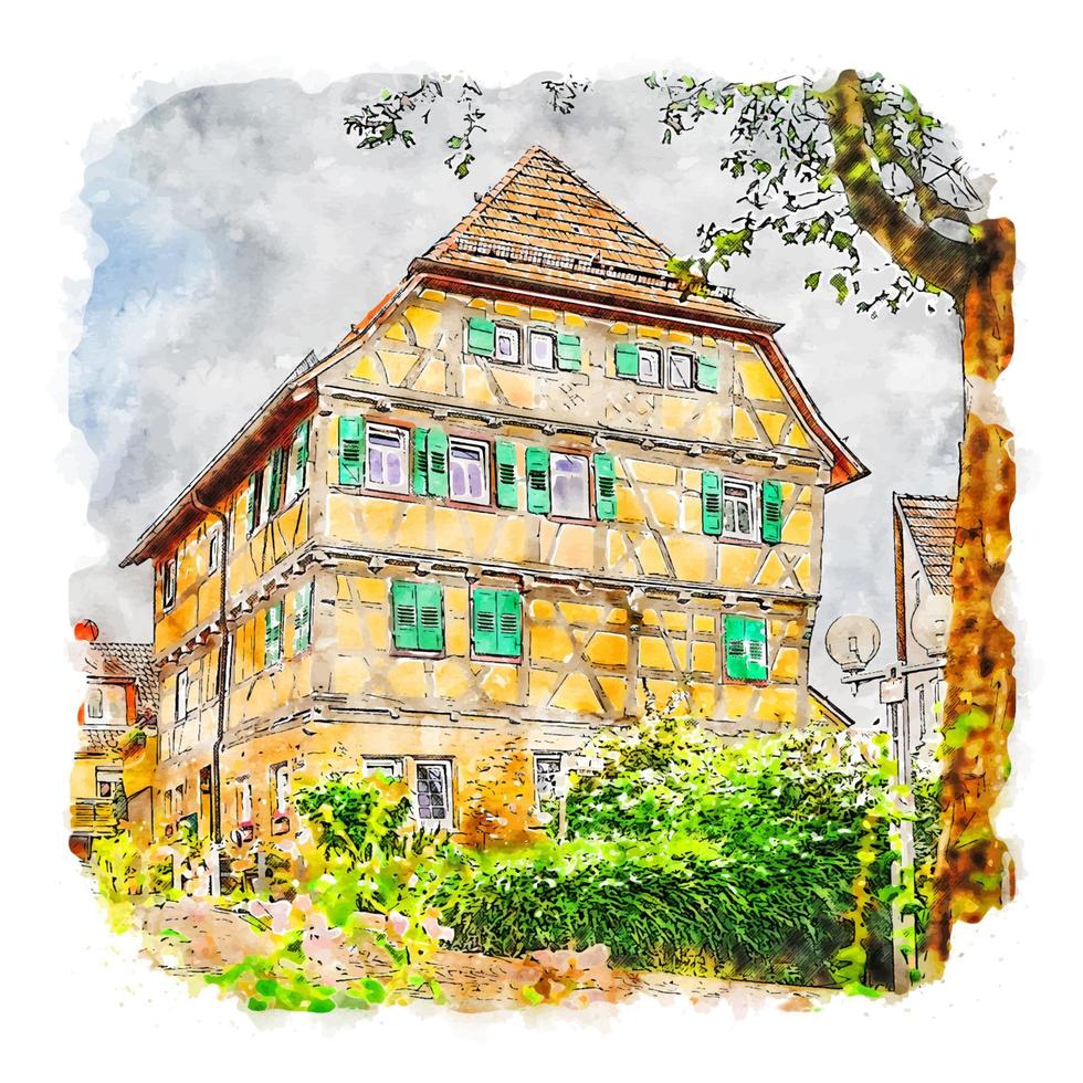 Architecture Germany Watercolor sketch hand drawn illustration vector