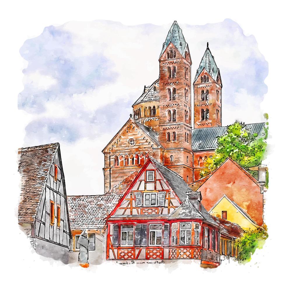 Speyer Germany Watercolor sketch hand drawn illustration vector