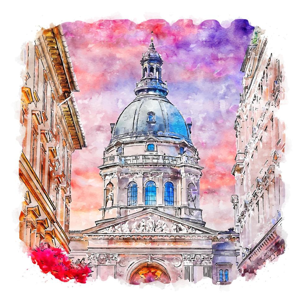 Stephen's Basilica Italy Watercolor sketch hand drawn illustration vector