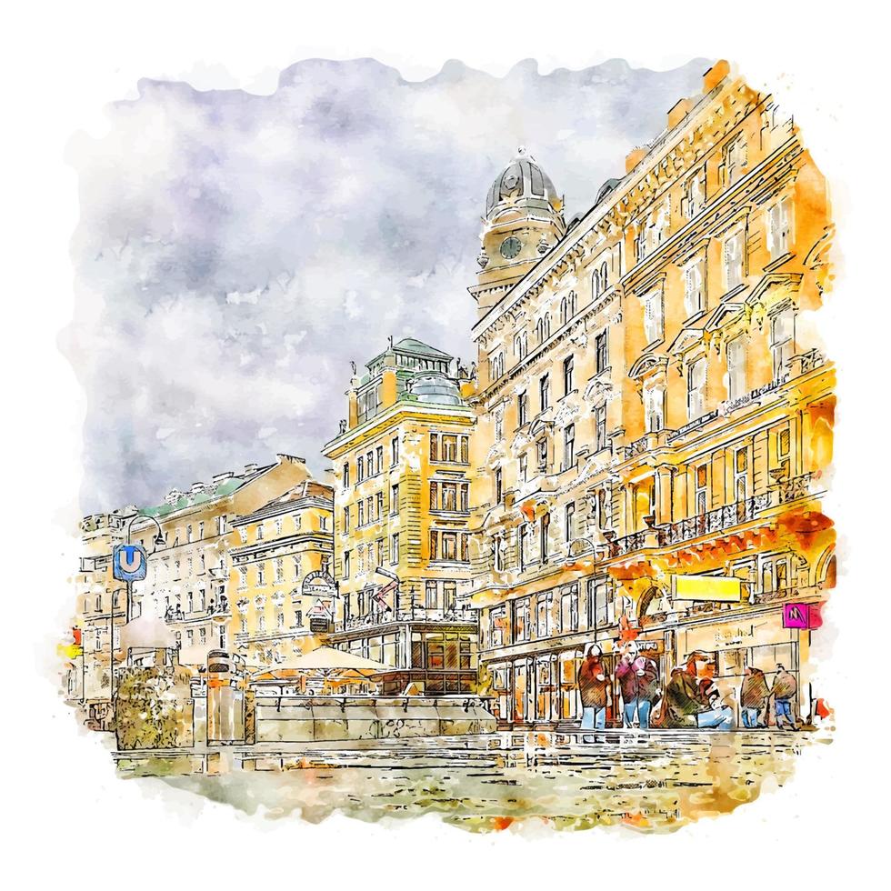 Vienna Austria Watercolor sketch hand drawn illustration vector