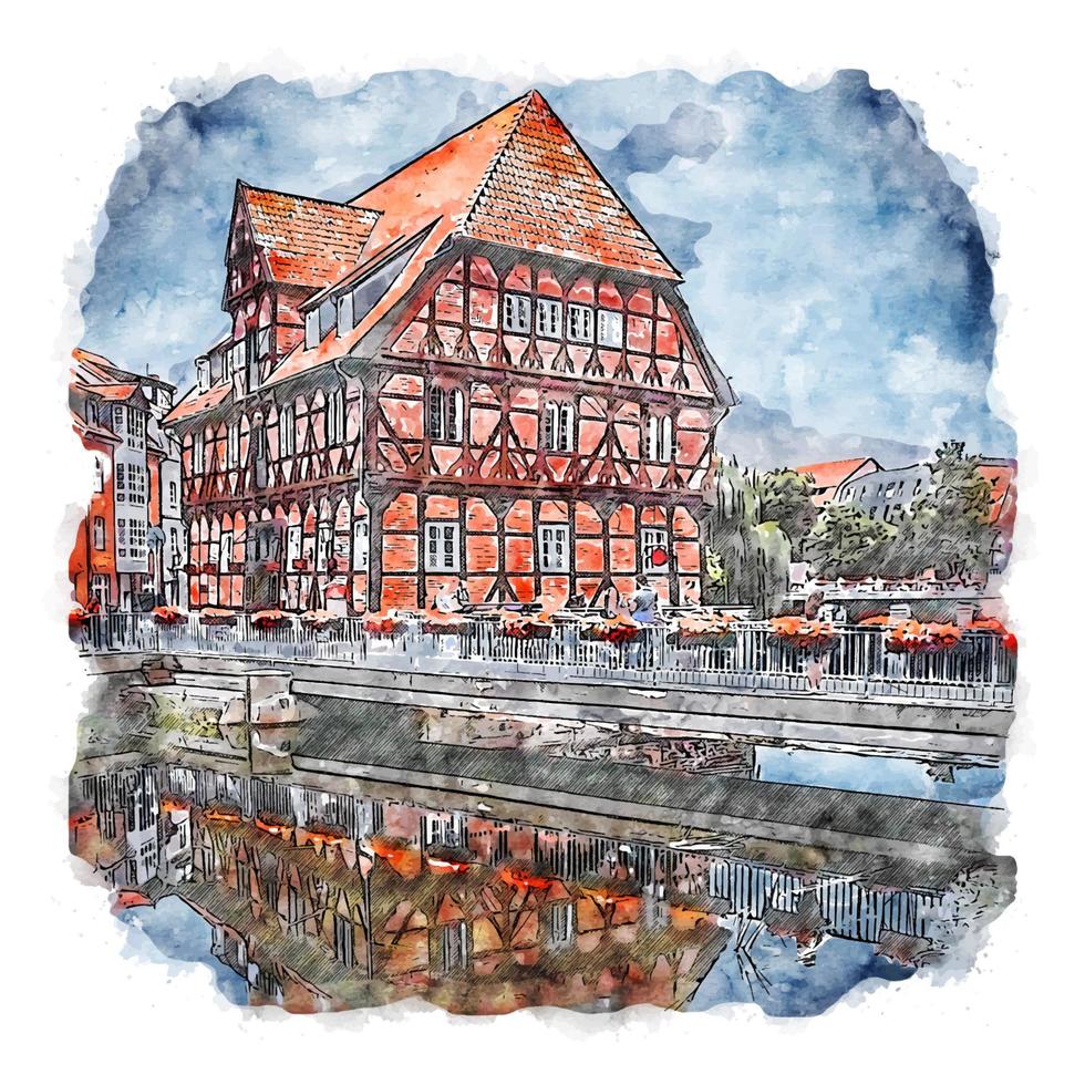 Luneburg Germany Watercolor sketch hand drawn illustration vector