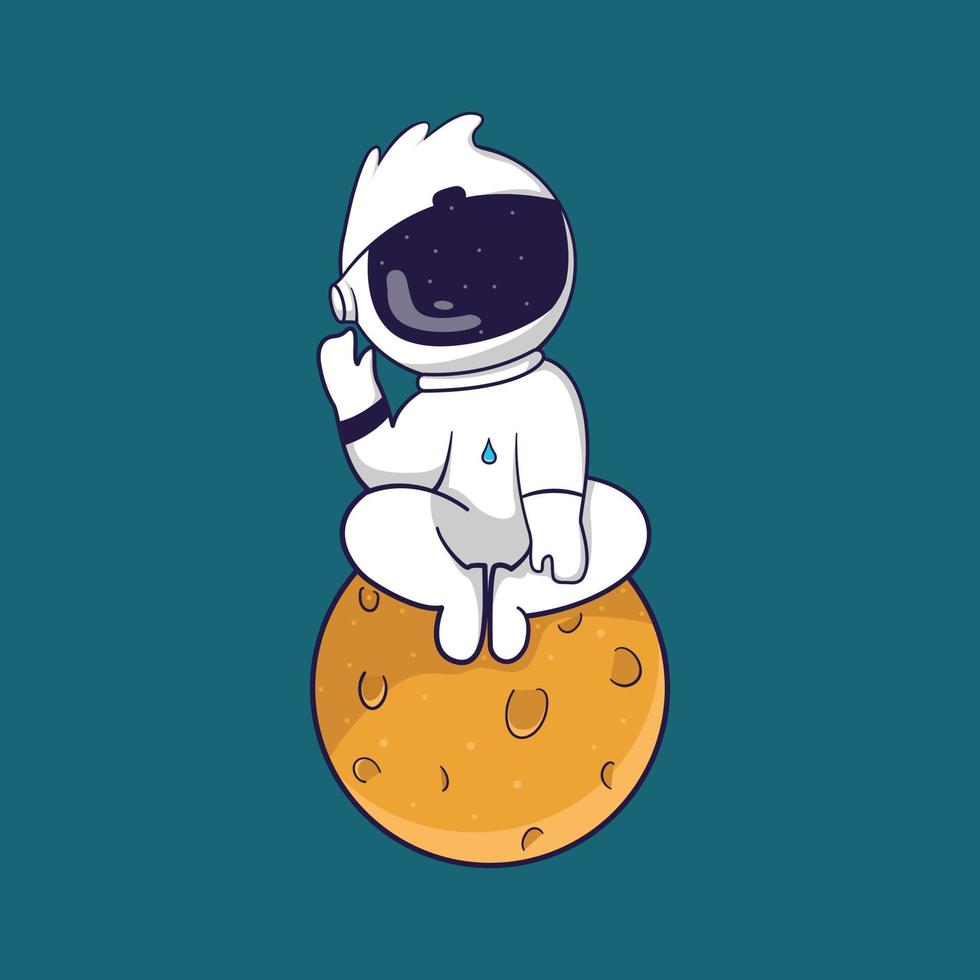 ilustración vectorial de un lindo astronauta sentado relajado en la luna vector