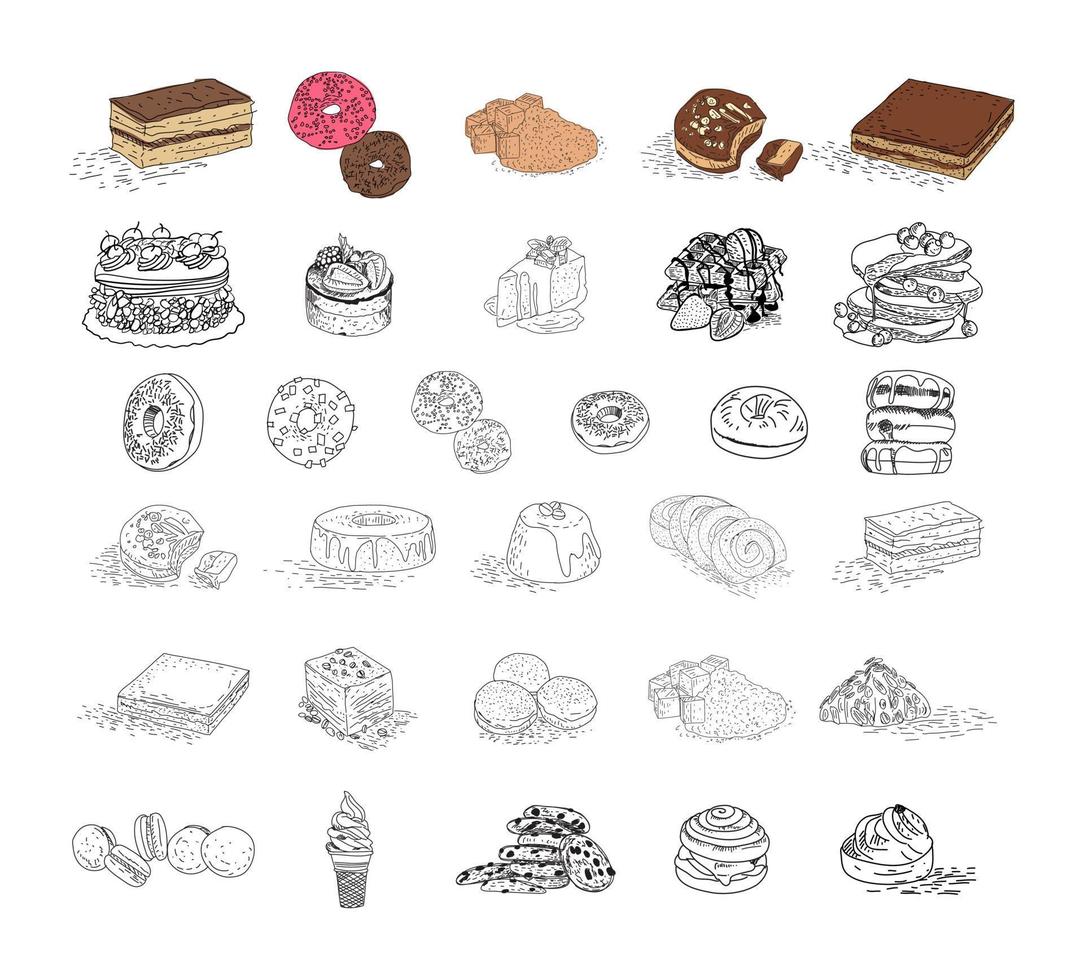 productos de panadería dibujados a mano. vector. vector