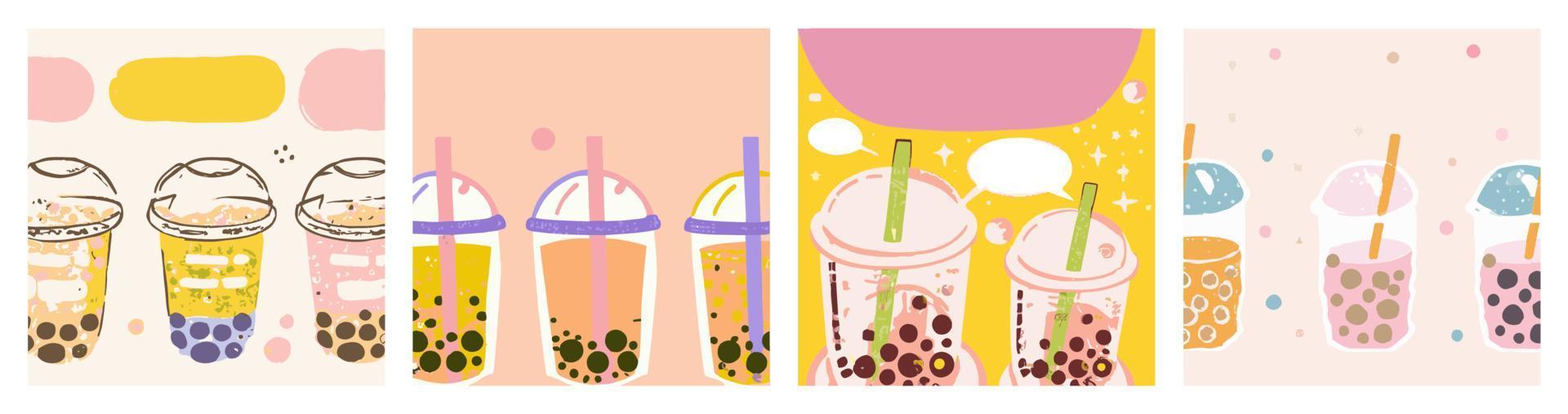 Bubble milk tea, Pearl milk tea , Different sorts of Boba. Yummy drinks. vector