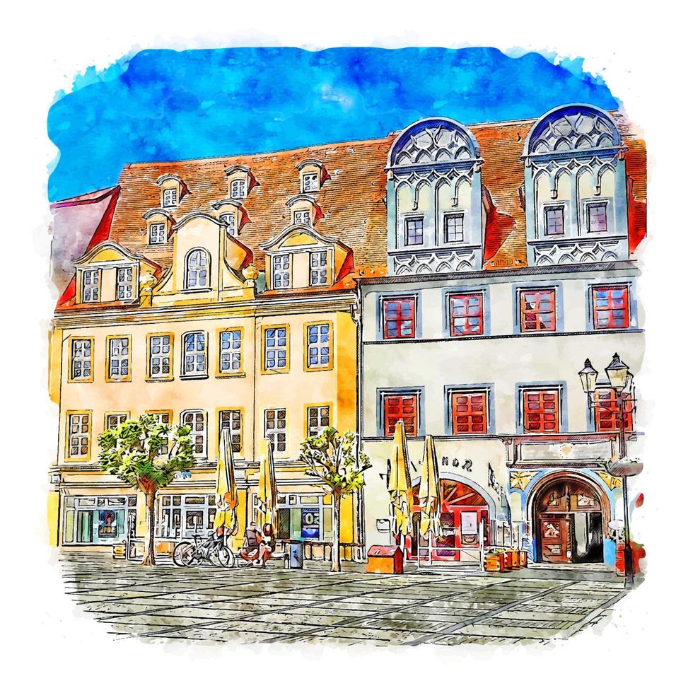 Stadt Naumburg Germany Watercolor sketch hand drawn illustration vector