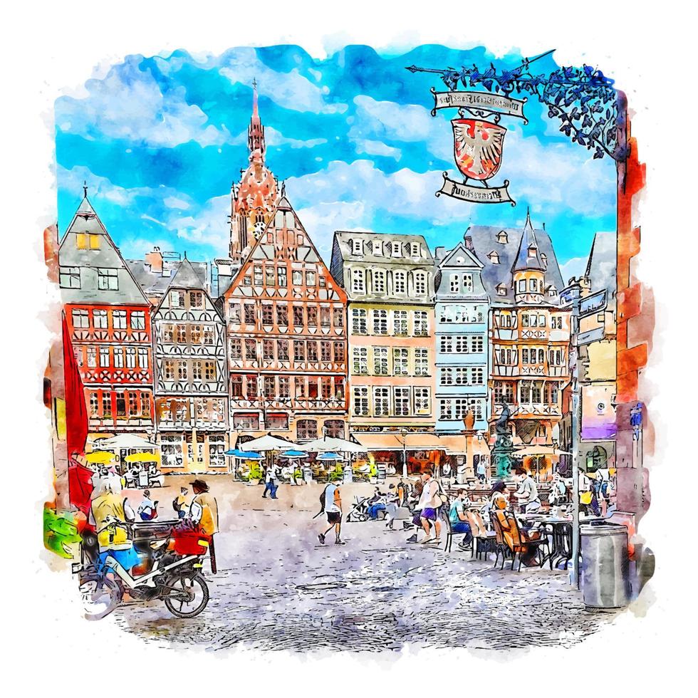 Frankfurt Germany Watercolor sketch hand drawn illustration vector