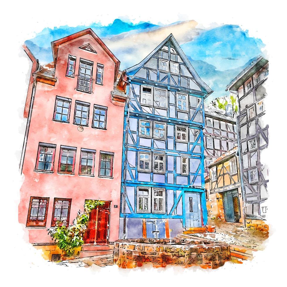 Marburg Germany Watercolor sketch hand drawn illustration vector