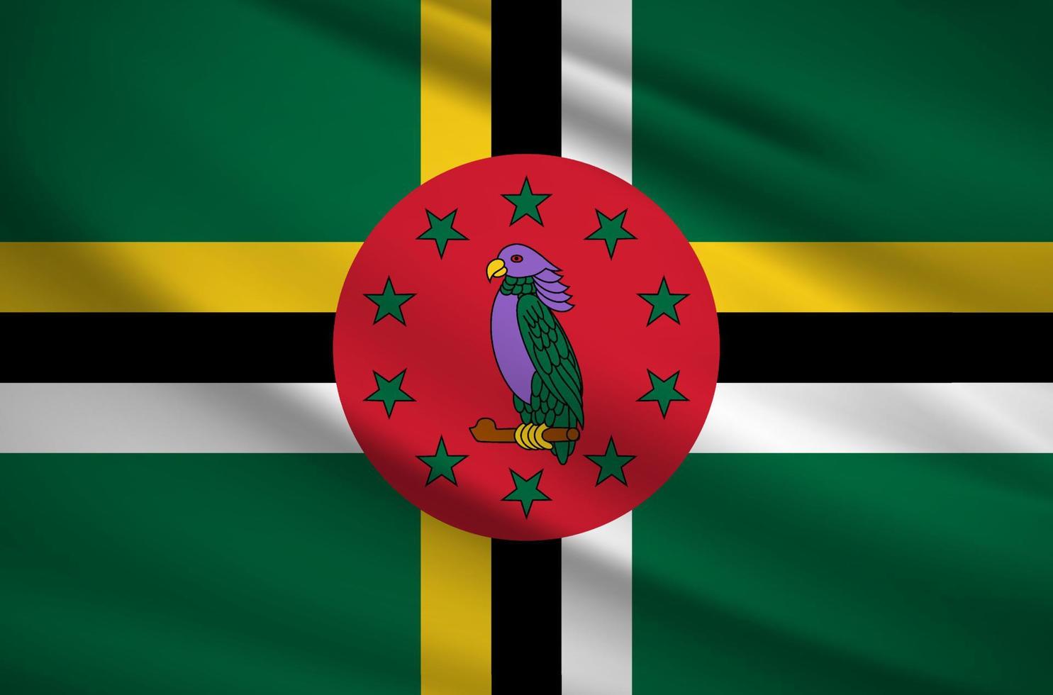 Realistic wavy flag of Dominica background vector. Dominica wavy flag vector