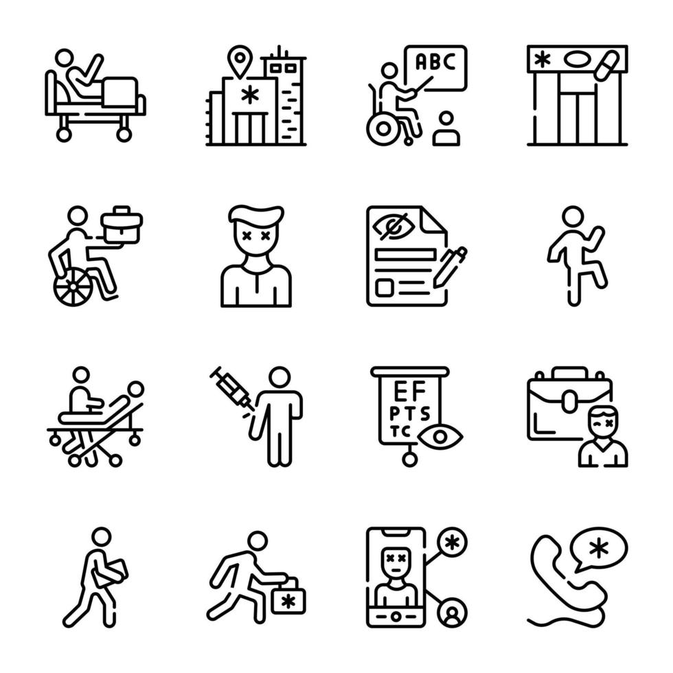 Pack of Physical Impairment Outline Icons vector