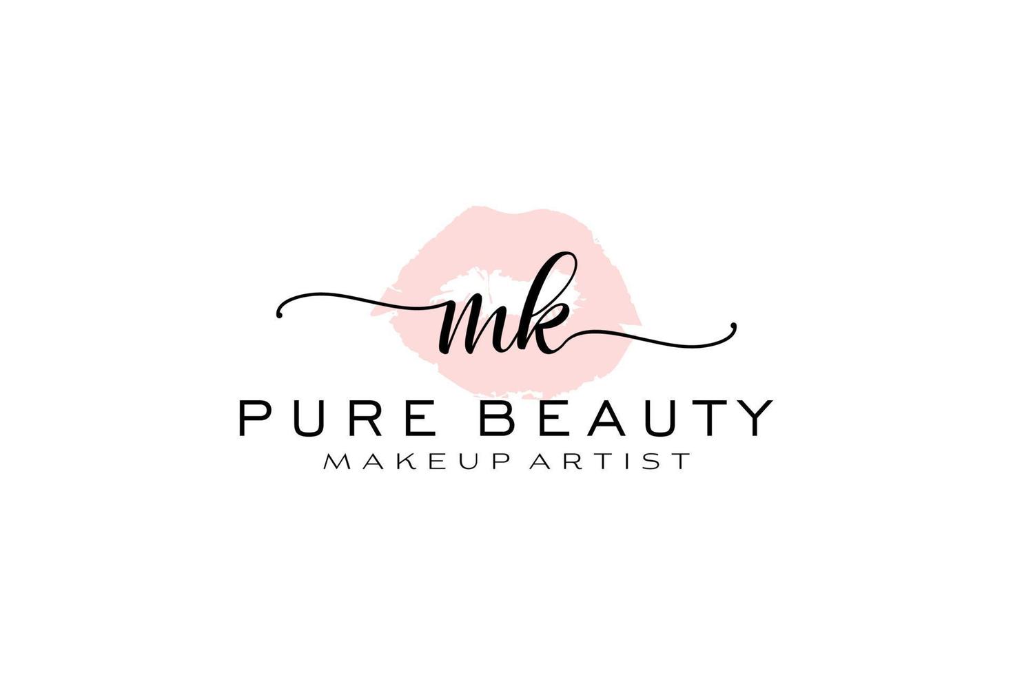 Initial MK Watercolor Lips Premade Logo Design, Logo for Makeup Artist Business Branding, Blush Beauty Boutique Logo Design, Calligraphy Logo with creative template. vector