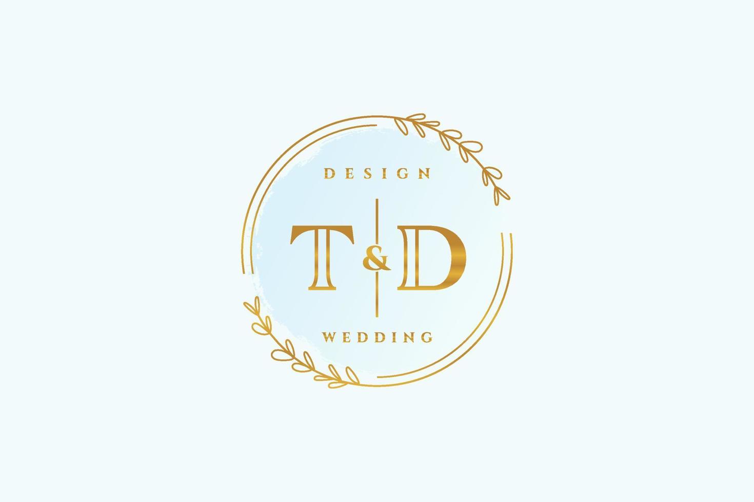 Initial TD beauty monogram and elegant logo design handwriting logo of initial signature, wedding, fashion, floral and botanical with creative template. vector