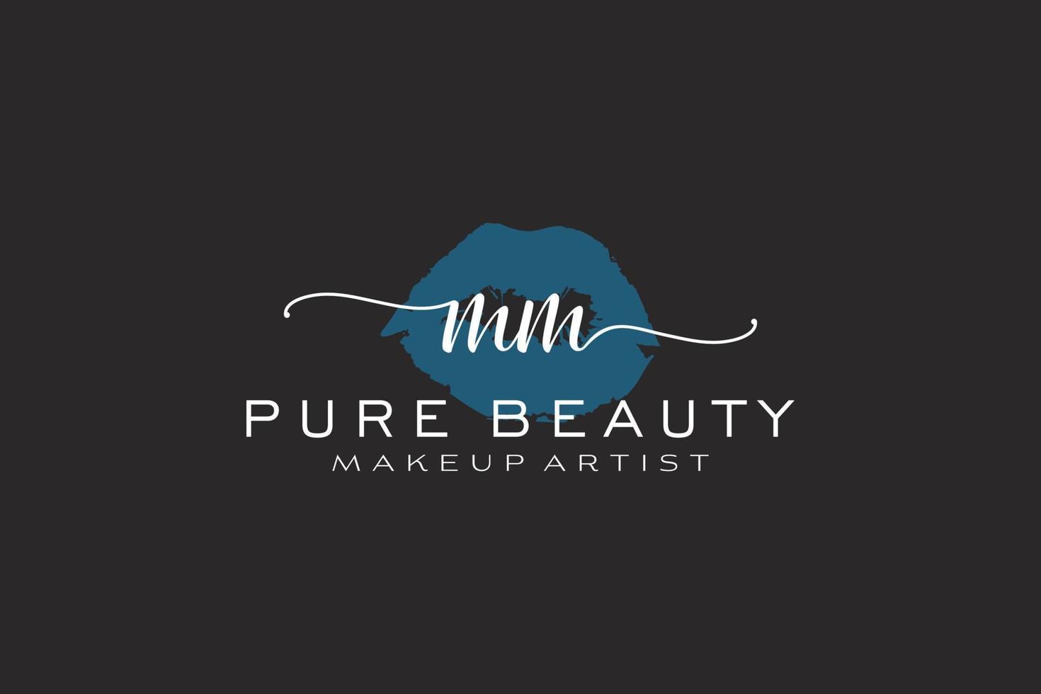 diseño de logotipo prefabricado inicial de labios de acuarela mm, logotipo para marca comercial de artista de maquillaje, diseño de logotipo de boutique de belleza rubor, logotipo de caligrafía con plantilla creativa. vector