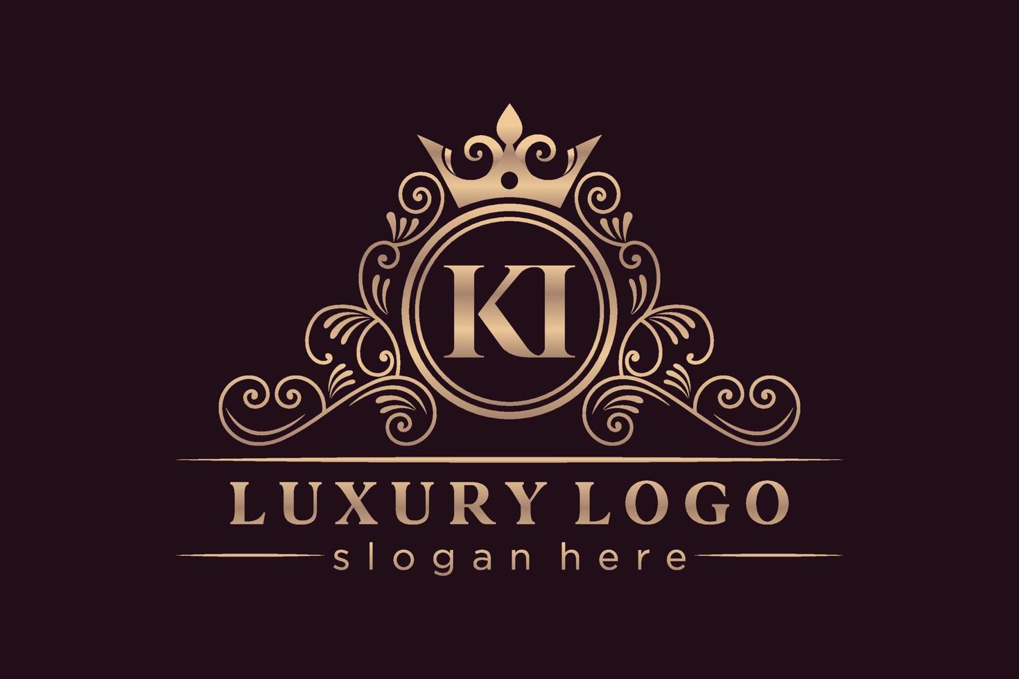 KI Initial Letter Gold calligraphic feminine floral hand drawn heraldic monogram antique vintage style luxury logo design Premium Vector