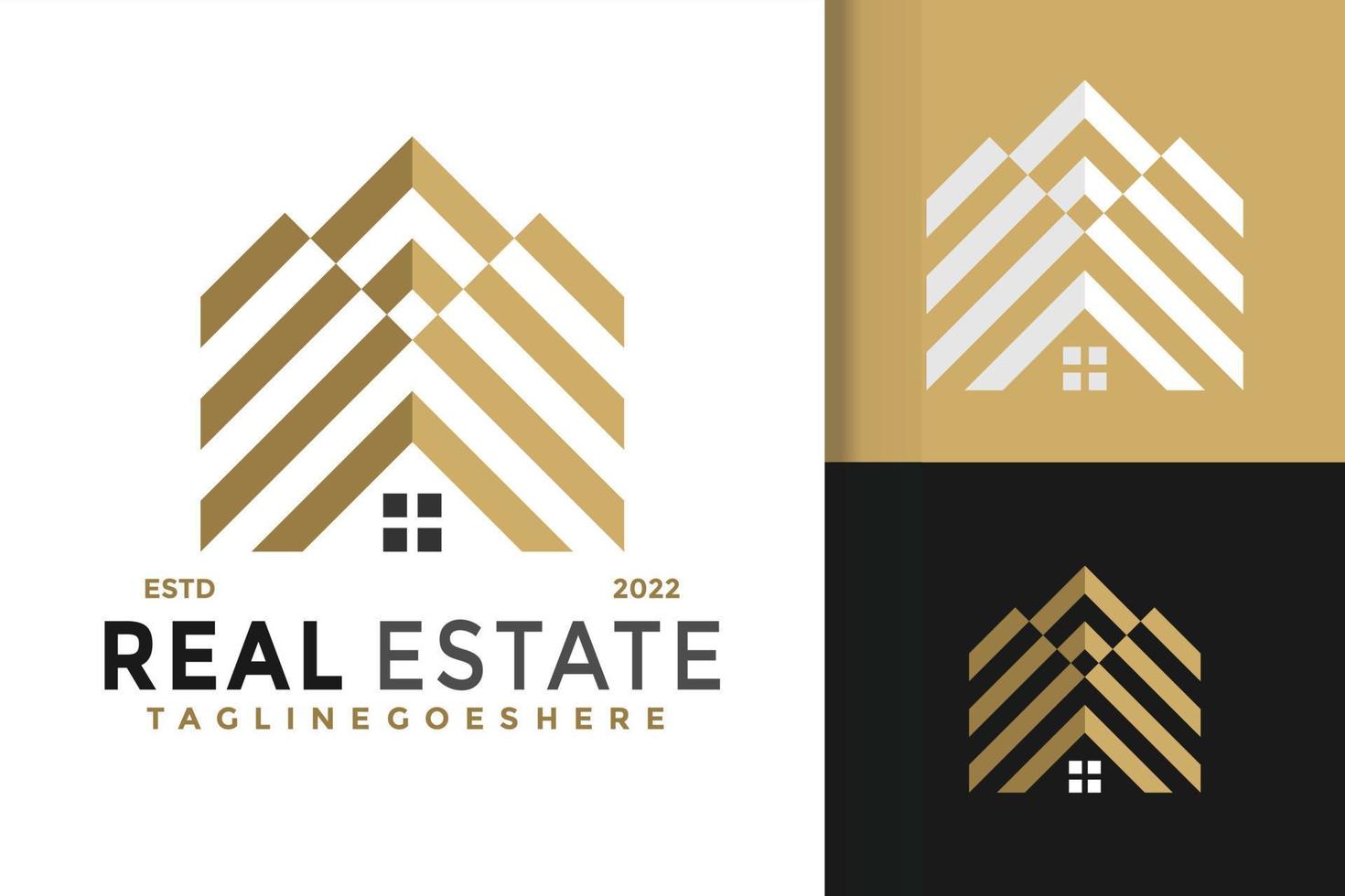 diseño de logotipo de construcción inmobiliaria, vector de logotipos de identidad de marca, logotipo moderno, plantilla de ilustración vectorial de diseños de logotipos