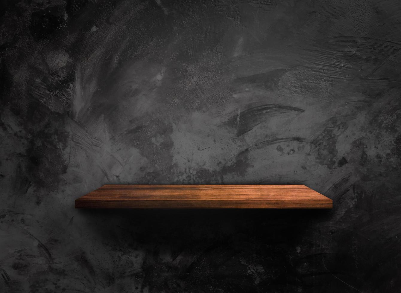 Wooden shelf on concrete wall texture background with clipping path. Blank for design photo