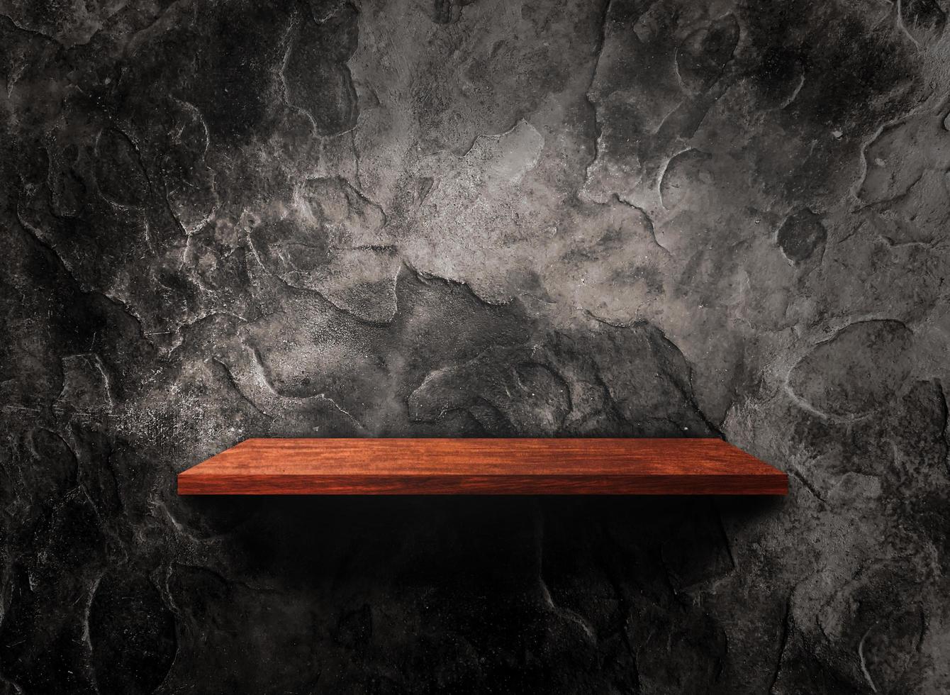 Wooden shelf on concrete wall texture background with clipping path. Blank for design photo