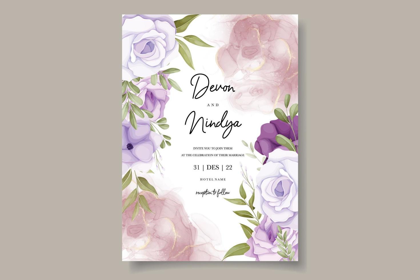 Beautiful purple flower wedding invitation card design 12678923 Vector