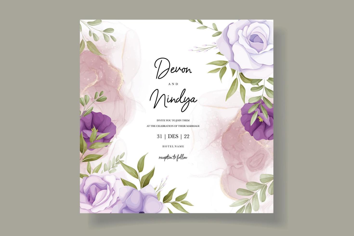 Beautiful purple flower wedding invitation card design 12678924 Vector