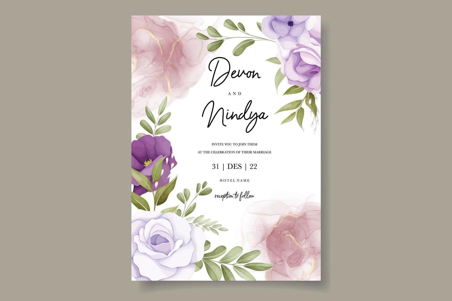 hermoso diseño de tarjeta de invitación de boda de flor morada vector