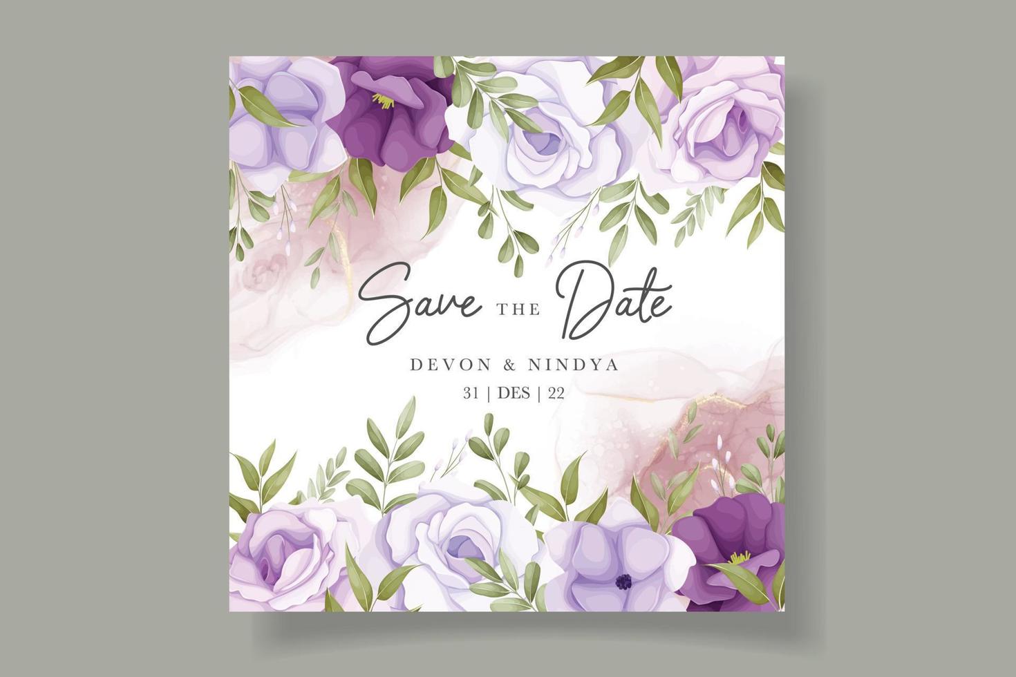 Beautiful purple flower wedding invitation card design 12678928 Vector