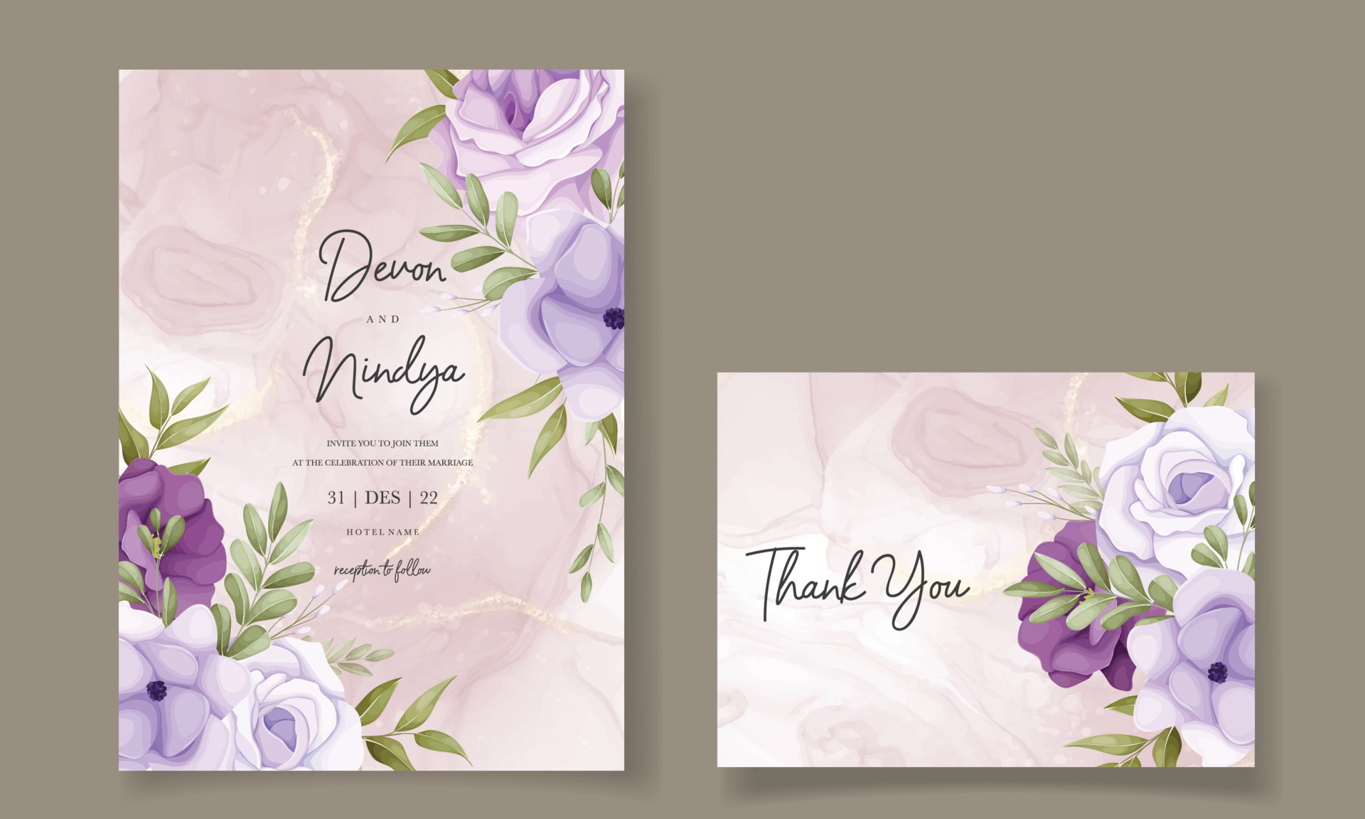 Beautiful purple flower wedding invitation card design 12678932 Vector