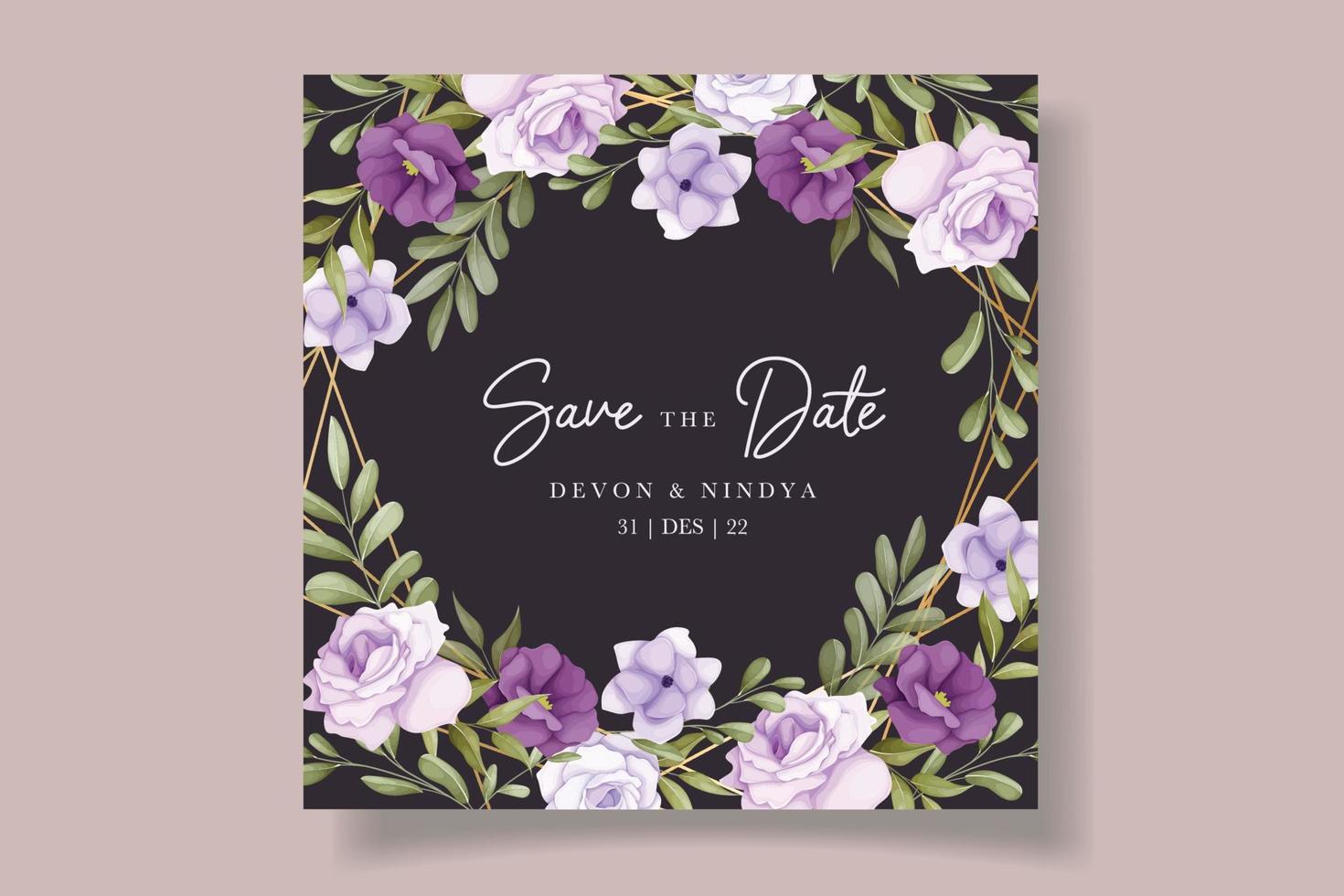 Beautiful purple flower wedding invitation card design 12678944 Vector