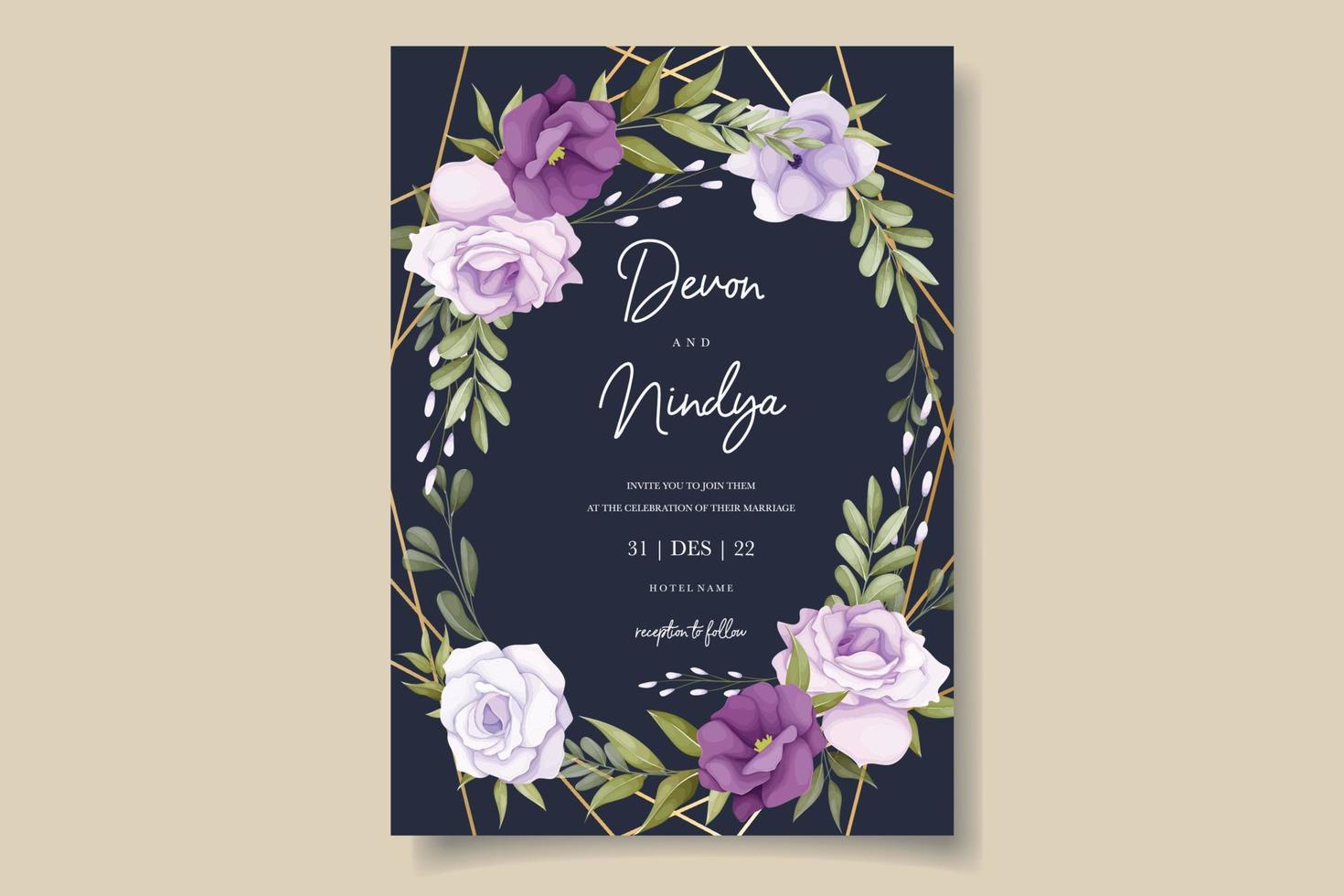 Beautiful purple flower wedding invitation card design 12678952 Vector