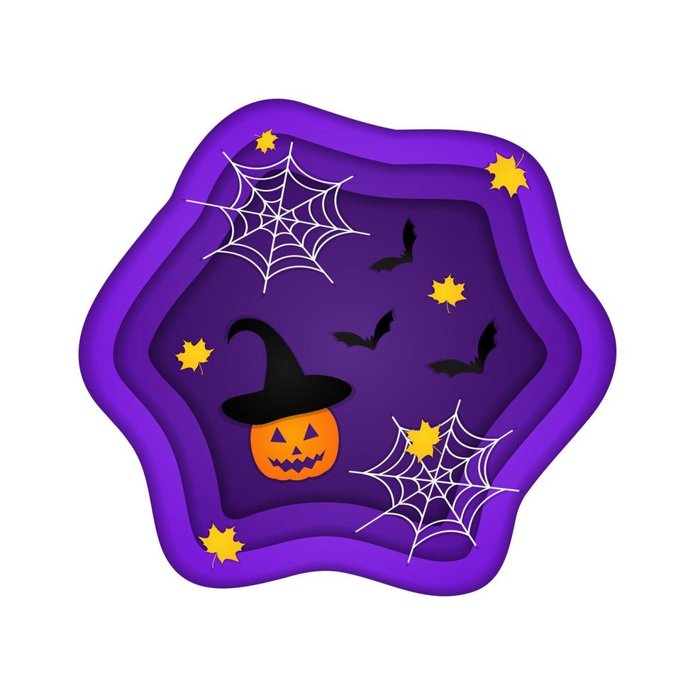 Halloween background in cut paper style with leaves and pumpkin vector