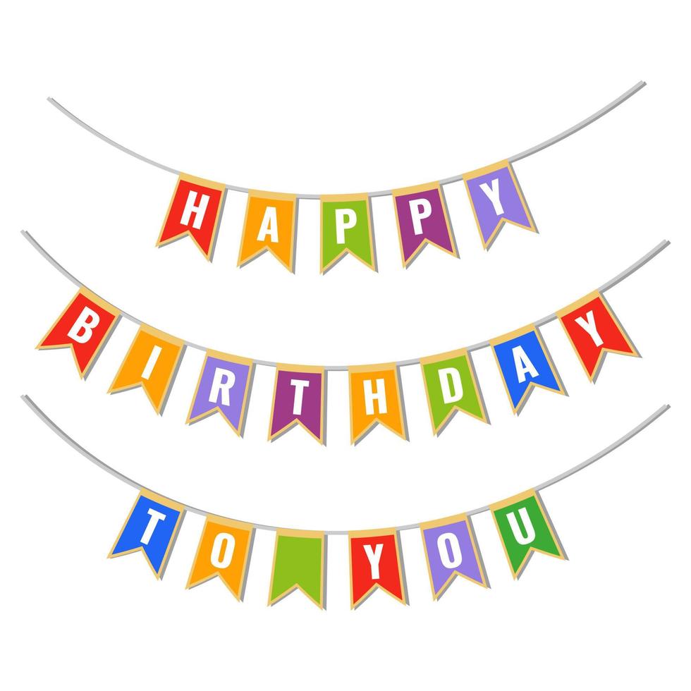 Happy birthday to you flat colorful garland flags vector