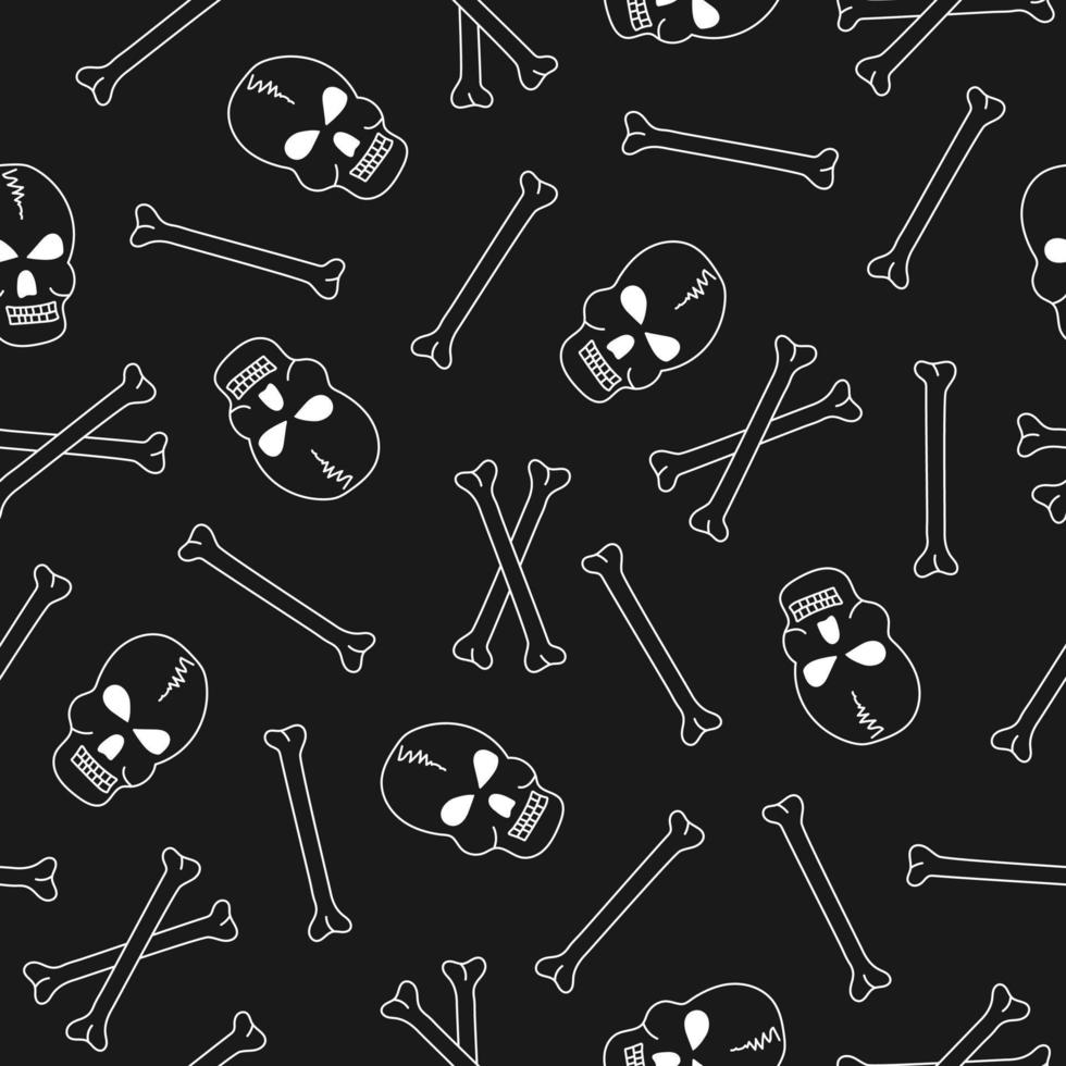 Outline skull and bones hand drawn seamless pattern vector