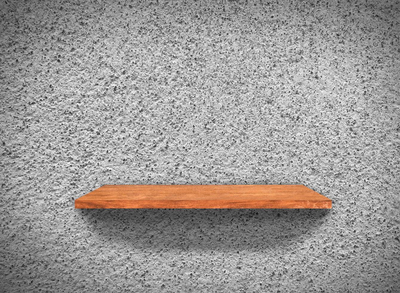 Hardwood shelves on concrete wall texture in minimal Style  background with clipping path for design photo