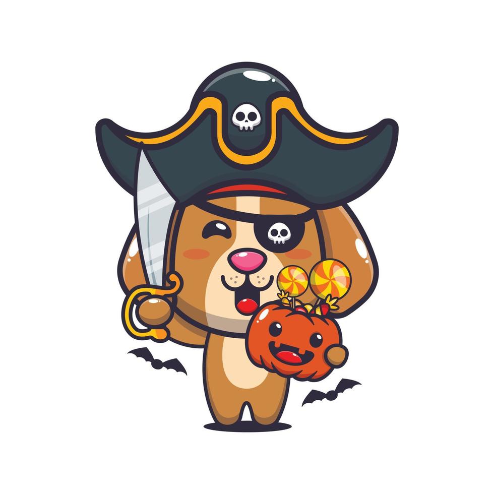 lindo perro pirata en el día de halloween. linda ilustración de dibujos animados de halloween. vector