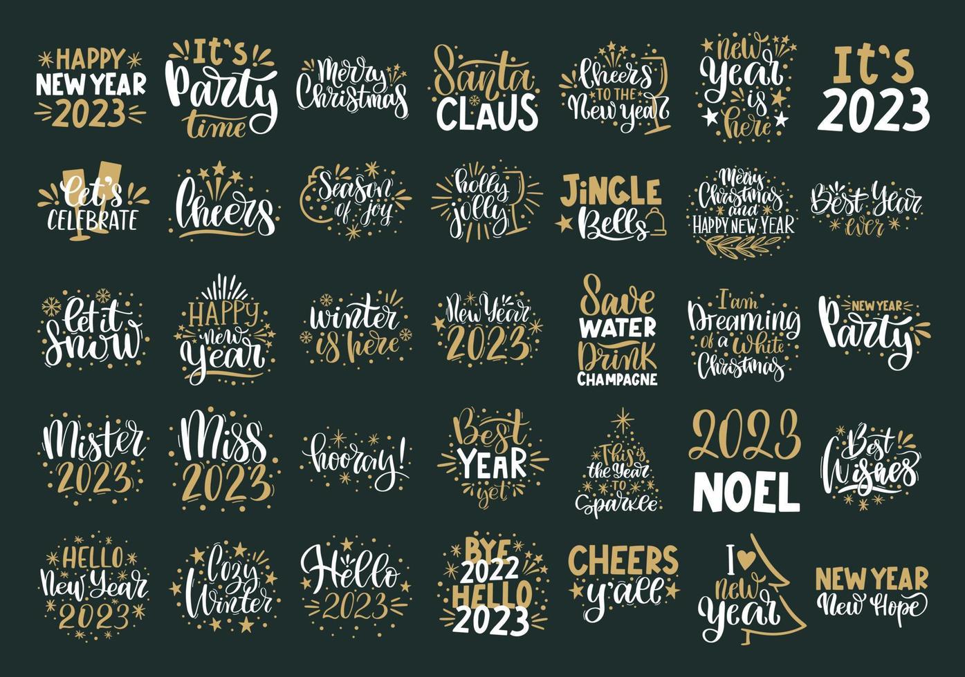 Merry Christmas and Happy New Year lettering. Winter holiday greeting card, xmas quotes and phrases illustration set. Typography collection for banners, postcard, greeting cards, gifts vector