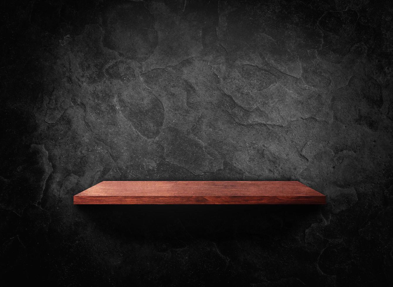 Wooden shelf on concrete wall texture background with clipping path. Blank for design photo