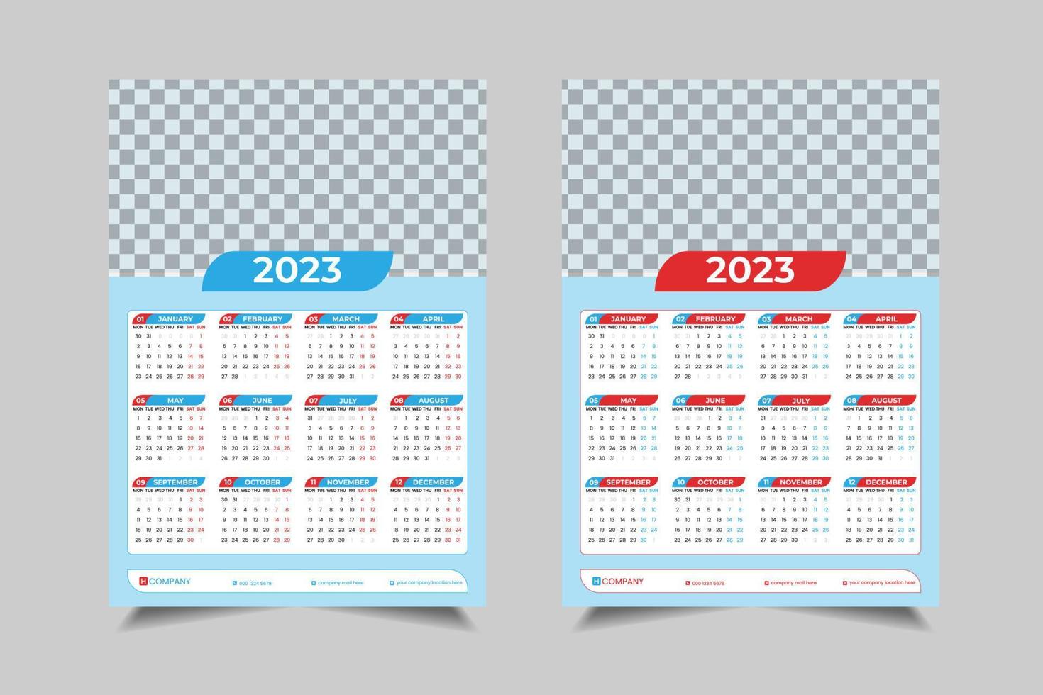 2023 1 page wall calendar design vector