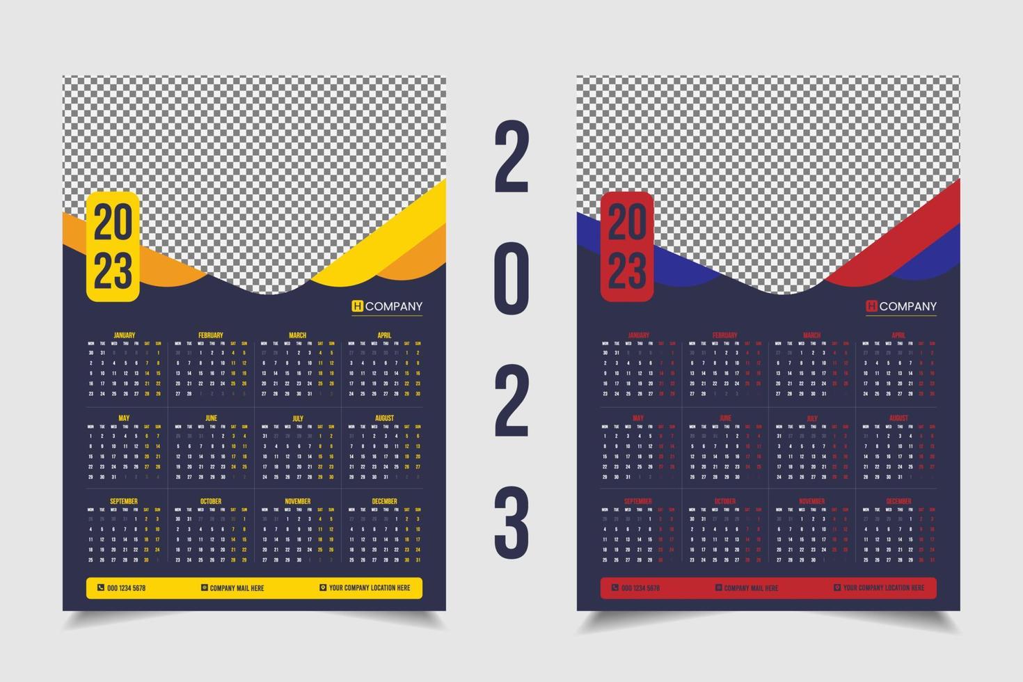 2023 1 page wall calendar design vector