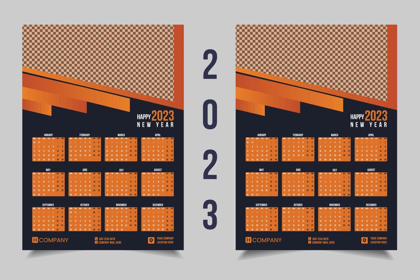 2023 1 page wall calendar design vector