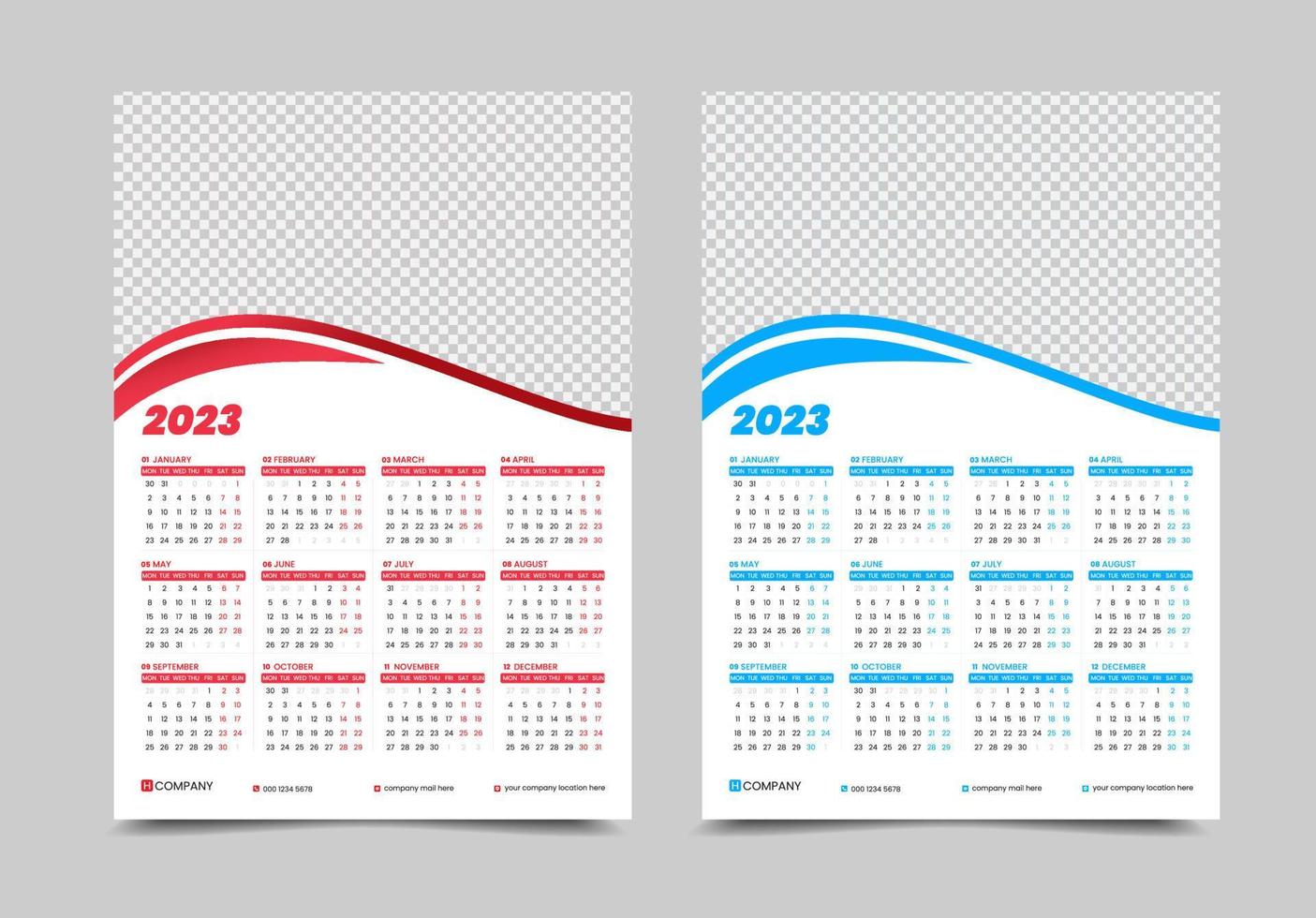 2023 1 page wall calendar design vector