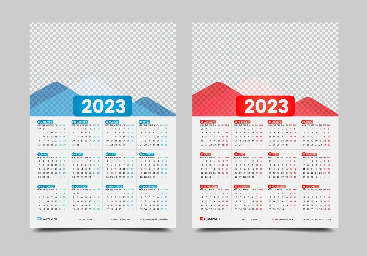 2023 1 page wall calendar design vector