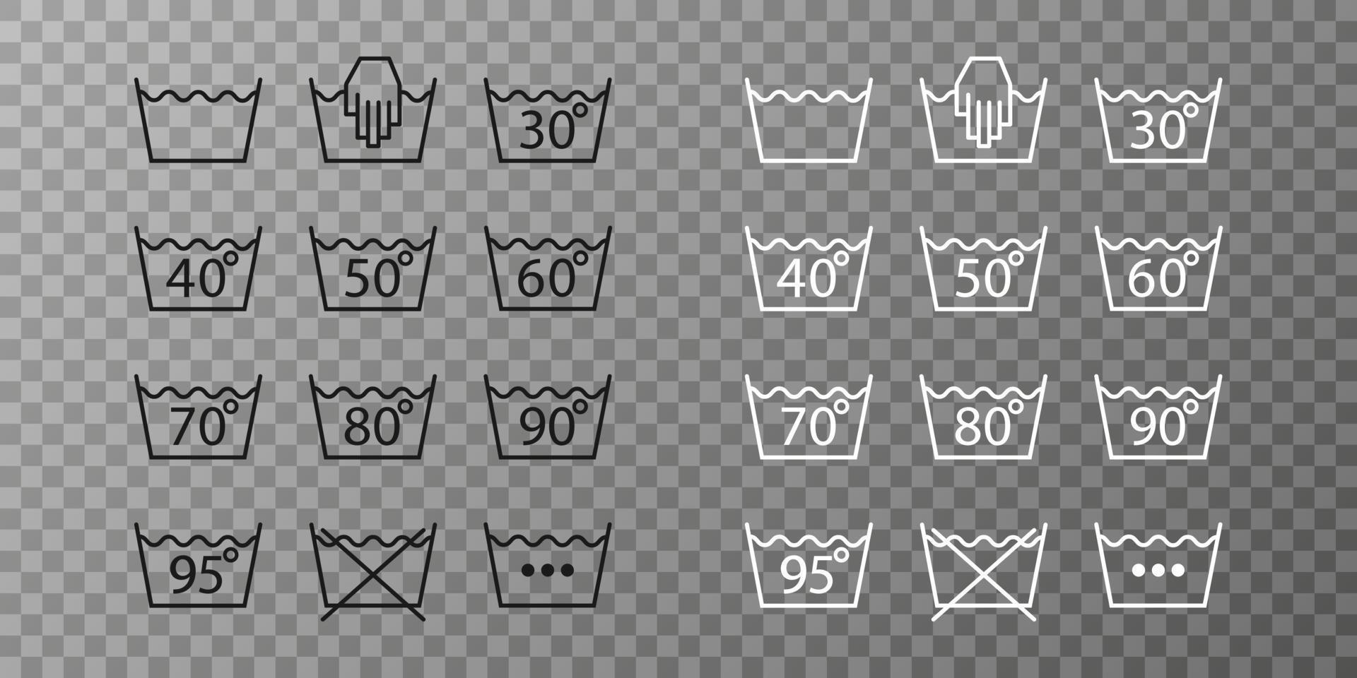 Laundry icons, washing symbols and signs for cloth vector