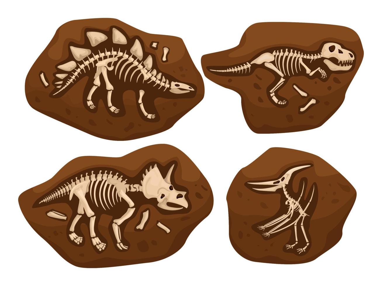 conjunto de piedra de esqueleto de dinosaurio vector