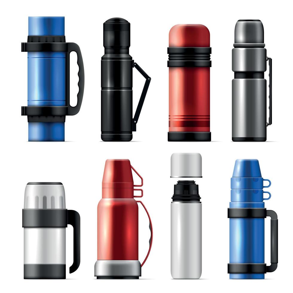 Realistic Thermos Icon Set vector