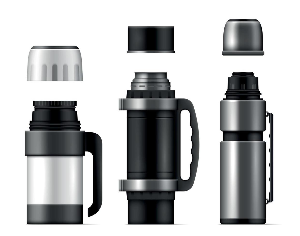 Realistic Thermos Cup Icon Set vector