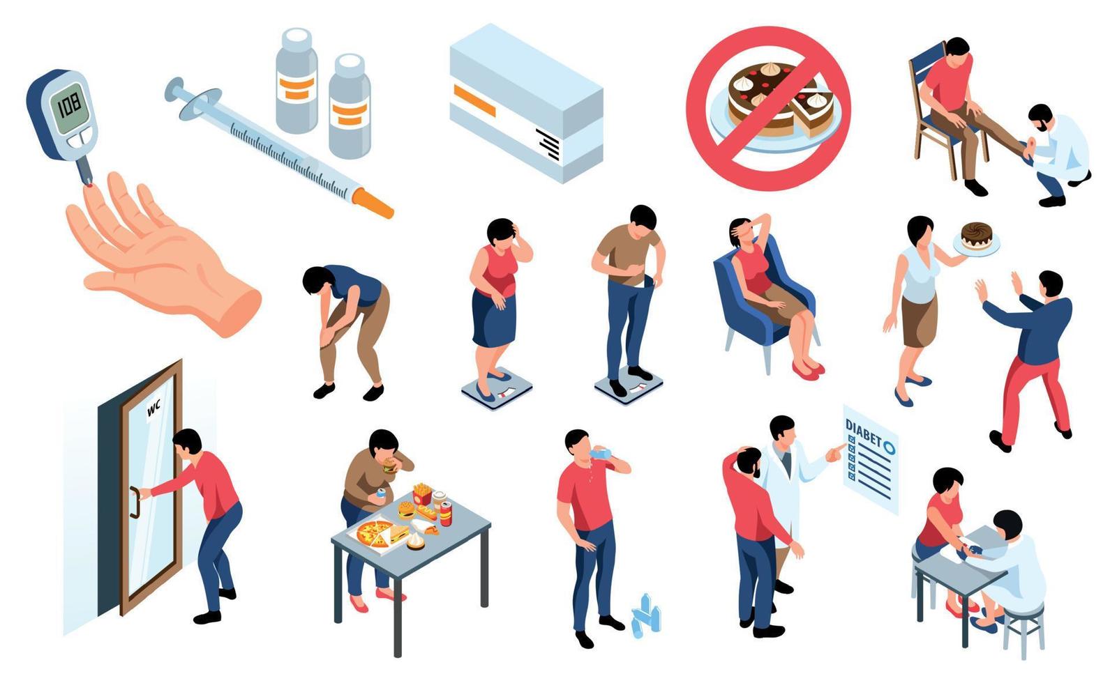 Isometric Diabetes Icons Collection vector