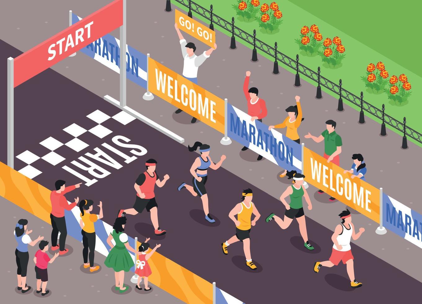 Isometric Running Marathon Illustration vector