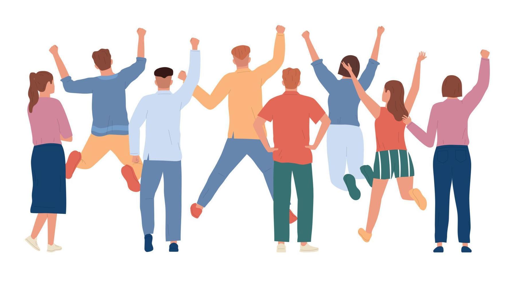 Flat Cheering People Composition vector