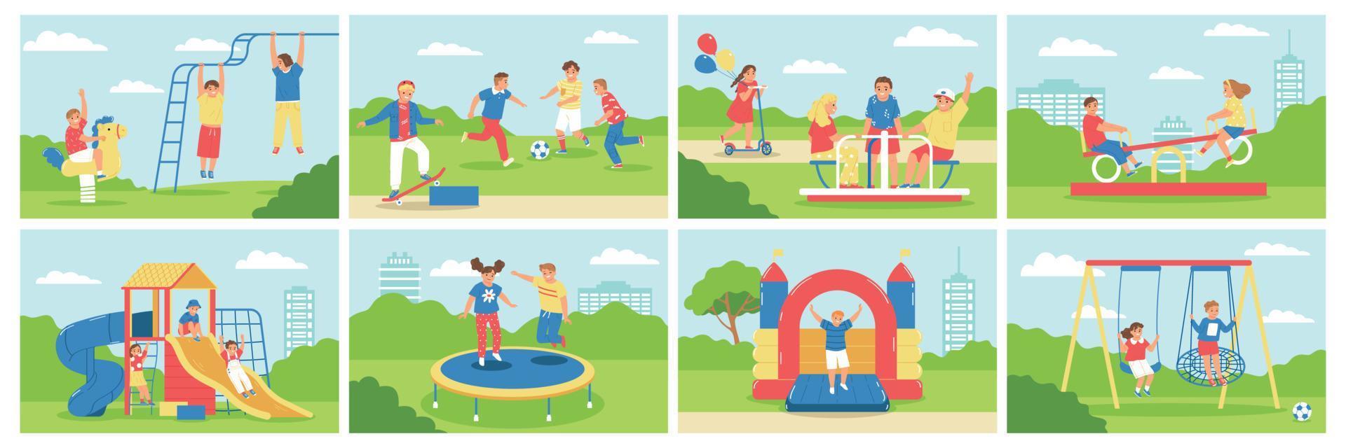 Children Playground Color Icon Set vector