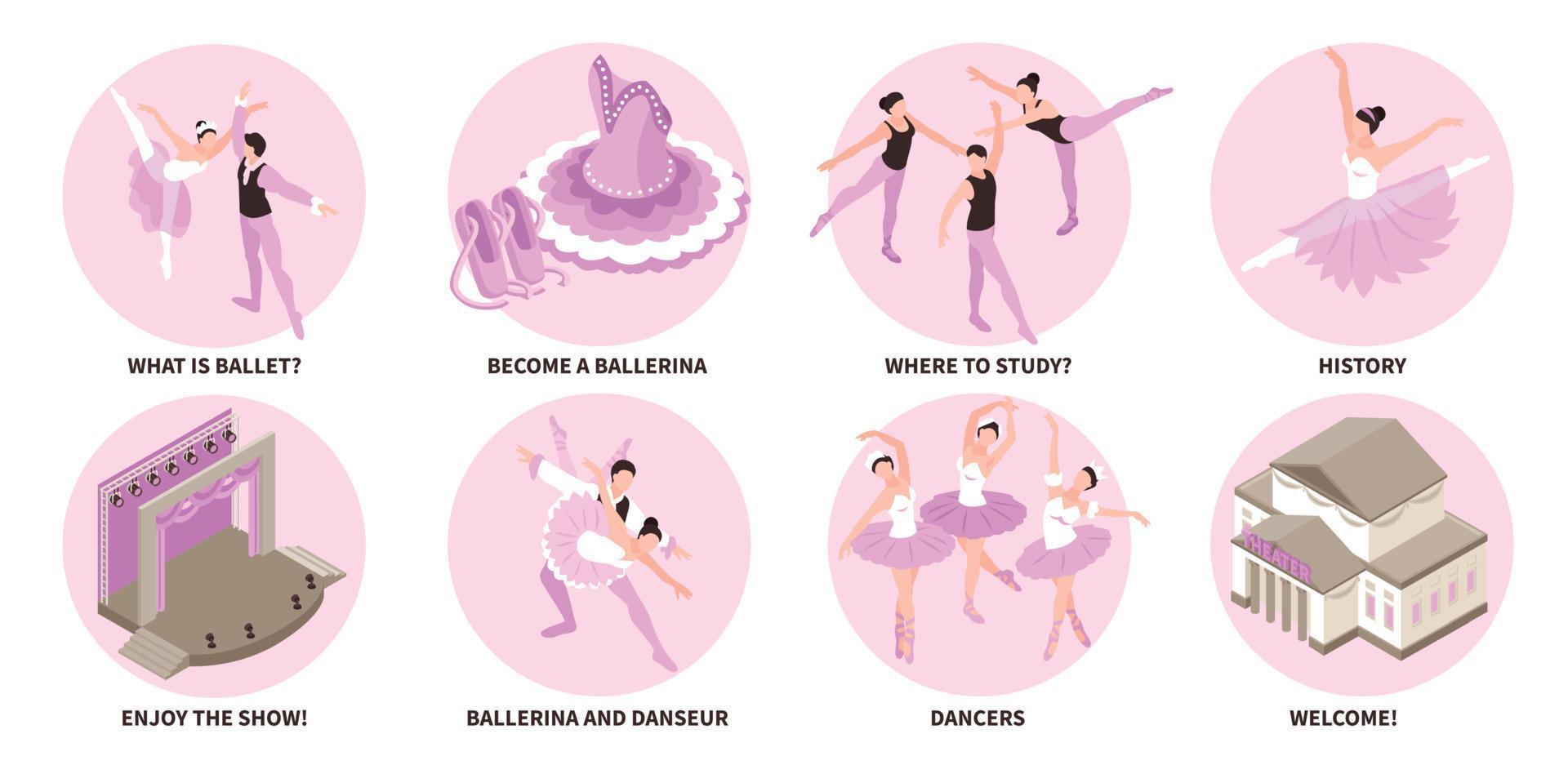 Isometric Ballet Compositions Set vector