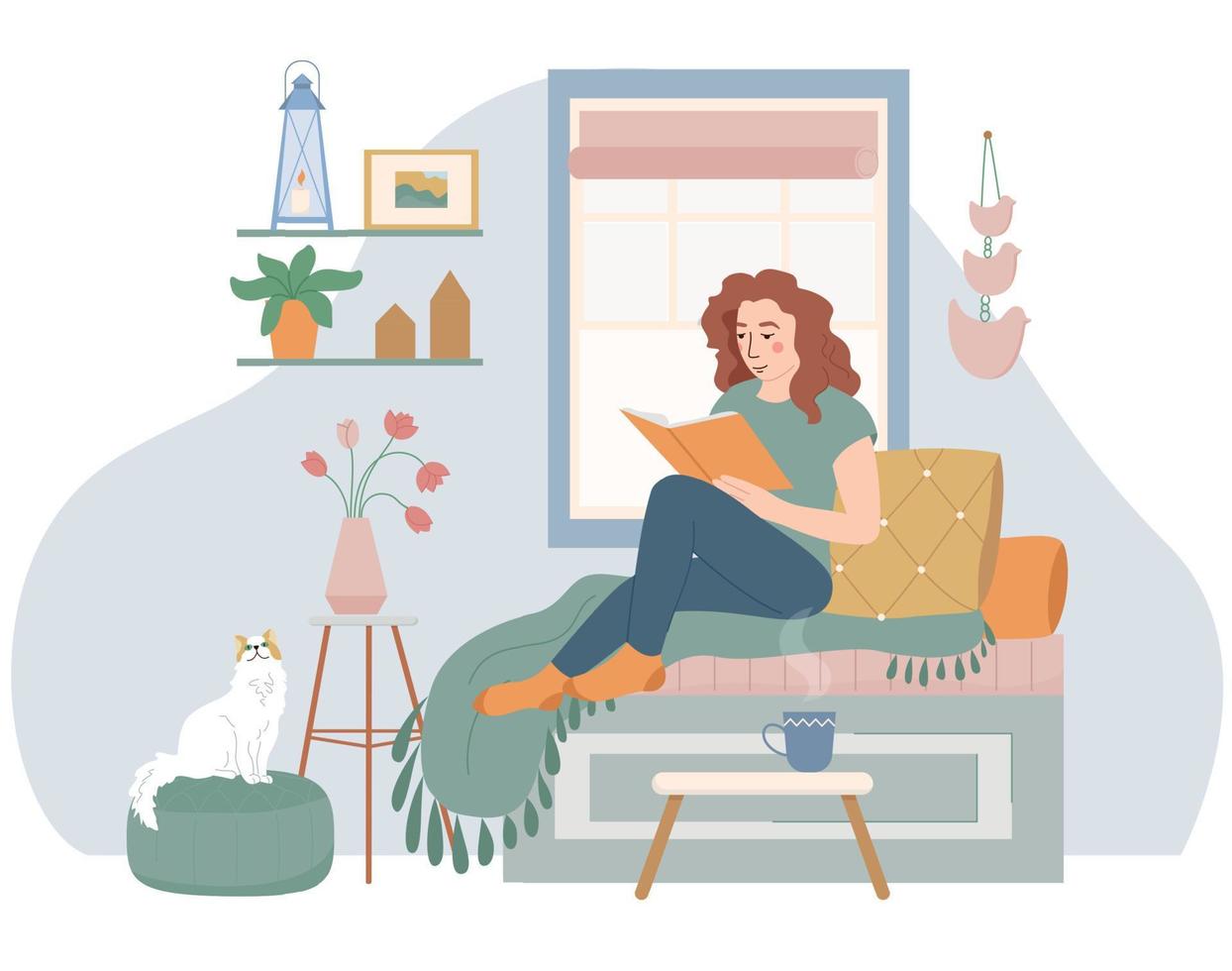 Cozy Life Woman Composition vector