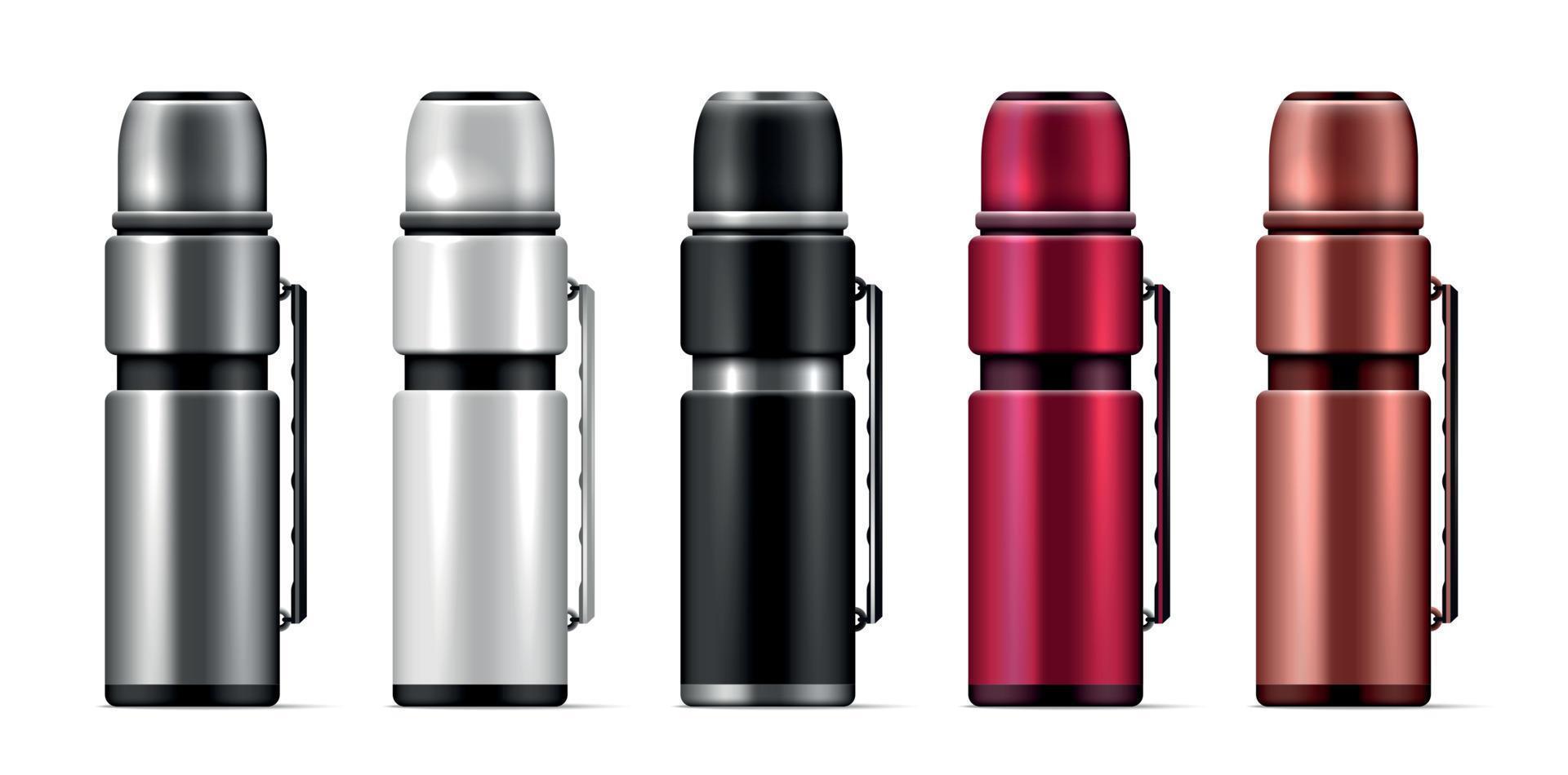 Realistic Thermos Icon Set vector